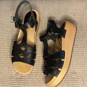 Swedish Hasbeens Black Platform Sandals